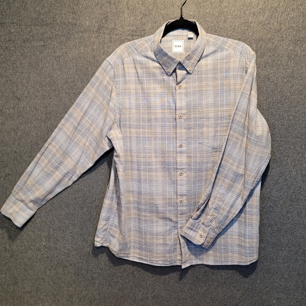 ROWM Men's Blue Plaid Long Sleeve Shirt Lrg - Picture 1 of 14
